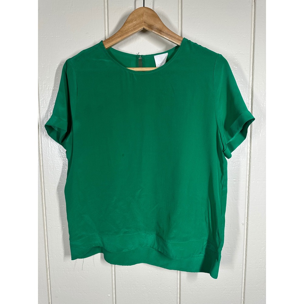 Sandy G. Top Women S Green Short Sleeve Blouse Keyhole Back Casual Professional